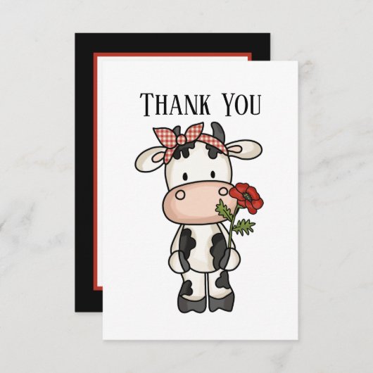 Carte De Remerciements Ajouter un message à la vache mignonne (Devant / Derrière)