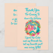 Carte De Remerciements Ajouter un nom Age Rose Sirène Blue Tail Anniversa (Devant / Derrière)