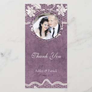 Carte De Remerciements Ajouter votre photo Elegant Lace sur Violet Arrièr