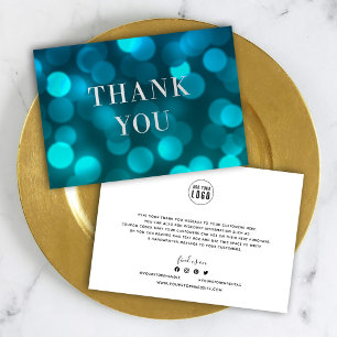 Carte De Remerciements Ajoutez votre logo Lumières floues bleu aqua Faux 