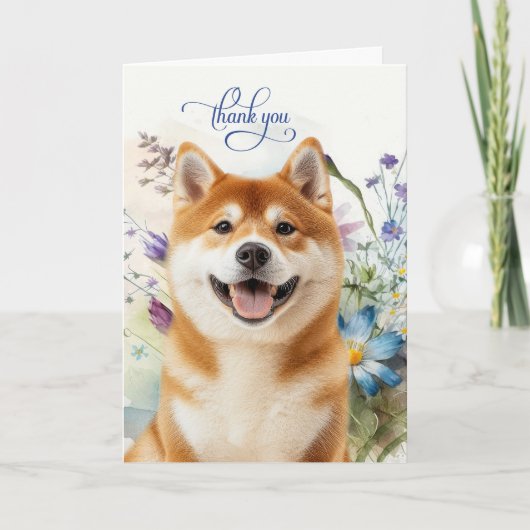Carte De Remerciements Akita Dog Wildflower Garden Blank (Devant)