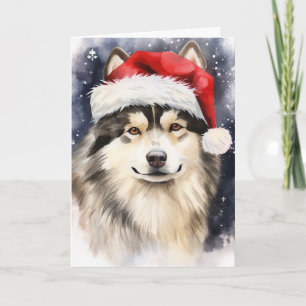 Carte De Remerciements Alaskan Malamute Chien Noël Père Noël Paws Festif