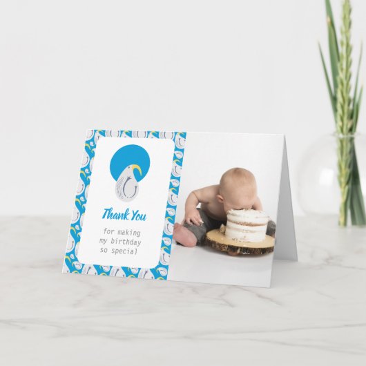 Carte De Remerciements Albatros Bleu et Blanc Fête d'anniversaire (Devant)