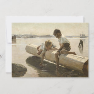 Carte De Remerciements Albert Edelfelt - Deux garçons sur un rondin