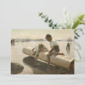 Carte De Remerciements Albert Edelfelt - Deux garçons sur une bûche (Debout devant)