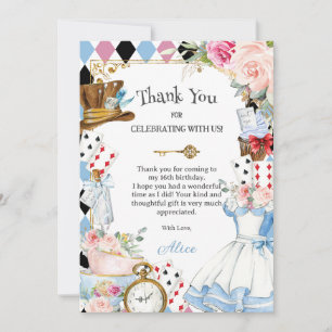 Carte De Remerciements Alice au Pays des Merveilles Thé de Fête d'Anniver