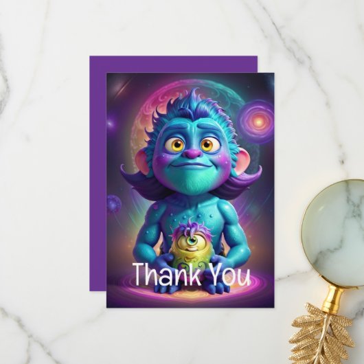 Carte De Remerciements Alien de l'espace & Ami  (Devant/Arrière en situation)