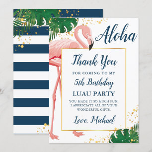 Carte De Remerciements Aloha Flamant Bleu Or Tropical Anniversaire