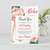Carte De Remerciements Aloha Flamant Rose Floral Fête d'anniversaire (Debout devant)
