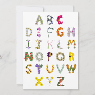 Carte De Remerciements Alphabet floral ABC Alphabet botanique Fleurs