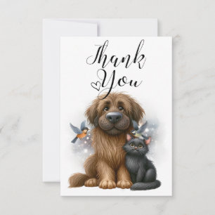 Carte De Remerciements Amitié ironique du chien, du chat et des oiseaux