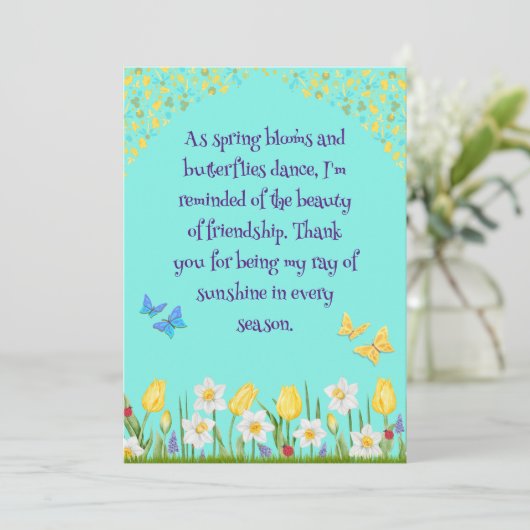 Carte De Remerciements Amitié printanière Rayon floral de soleil (Debout devant)