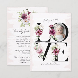 Carte De Remerciements AMOUR Blush Floral Baby Girl's Birthday Guest