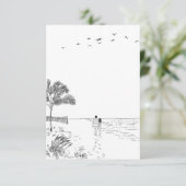 Carte De Remerciements Amour côtier Plage de sable Ligne minimale Mariage (Debout devant)