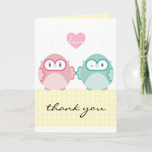 Carte De Remerciements AMOUR DE HIBOU :: fille douce + garçon