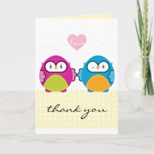 Carte De Remerciements AMOUR DE HIBOU :: fille lumineuse + garçon