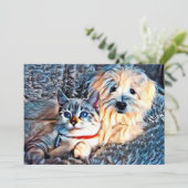 Carte De Remerciements Amour des chats et des chiens (Debout devant)