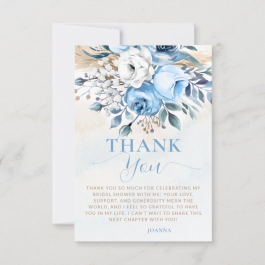 Carte De Remerciements Amour en Fleur Roses Bleues Fête de Mariée (Devant)