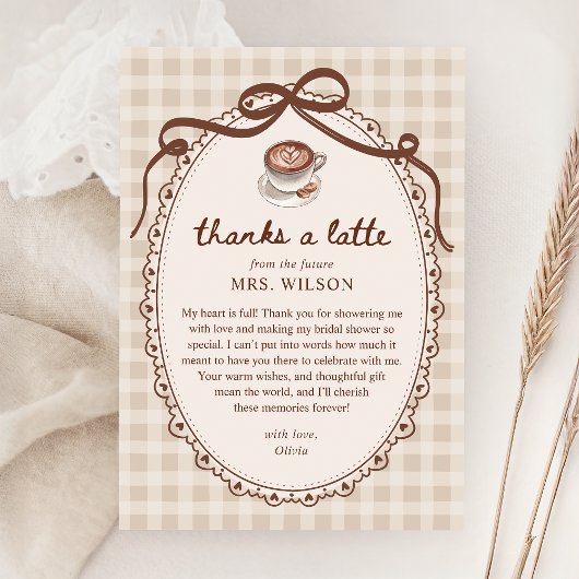 Carte De Remerciements Amour en Infusion Gingham Café Shower de Mariée