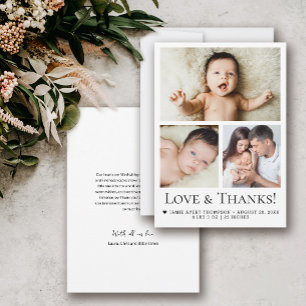 Carte De Remerciements Amour et Remerciements Bébé trois photos modernes