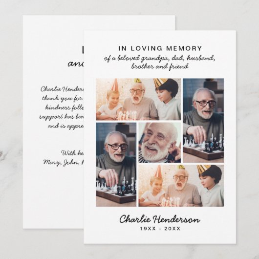 Carte De Remerciements Amour et remerciements modernes - Funérailles/Deui (Devant / Derrière)