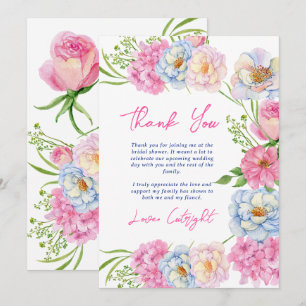 Carte De Remerciements Amour floral en fleurs rose douche de mariée estiv