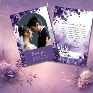 Carte De Remerciements Amour parisien : Fleurs violettes & Mariage Eiffel