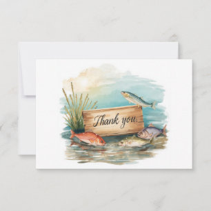 Carte De Remerciements Amoureux de la pêche Thème pêche au lac à l'aquare