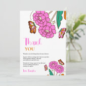 Carte De Remerciements Amoureux Papillons Rose Floral Script Mariage (Debout devant)