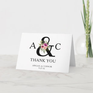 Carte De Remerciements Ampersand Floral Moderne Rose Plum Péché & Noir