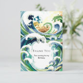 Carte De Remerciements Amusant Simple Blue Ocean Waves Anniversaire (Debout devant)