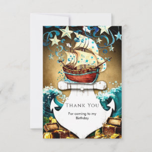 Carte De Remerciements Amusants Aquarelle Trésor Pirate Anniversaire