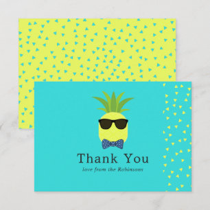 Carte De Remerciements Ananas turquoise et citron Bar Mitzvah