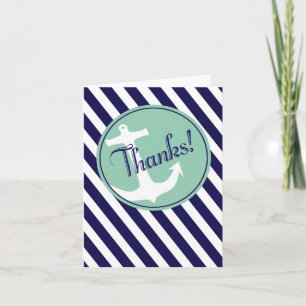 Carte De Remerciements Anchor on Stripes Thank You   navy aqua