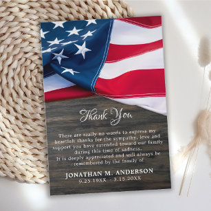 Carte De Remerciements Ancien combattant du drapeau américain - Mémorial 