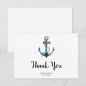 Carte De Remerciements Ancre aquarelle Mariage nautique moderne (Devant / Derrière)