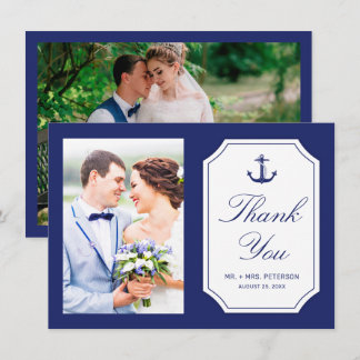 Carte De Remerciements Ancre Bleue Marine Nautique 2 Photo Mariage