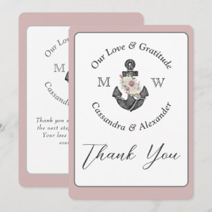 Carte De Remerciements Ancre florale Mariage nautique Dusty Rose