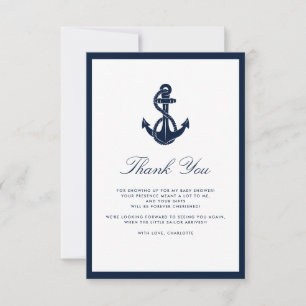 Carte De Remerciements Ancre nautique Script Baby shower garçon
