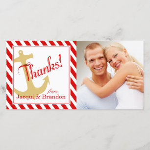Carte De Remerciements Ancre sur les rayures   Rouge blanc