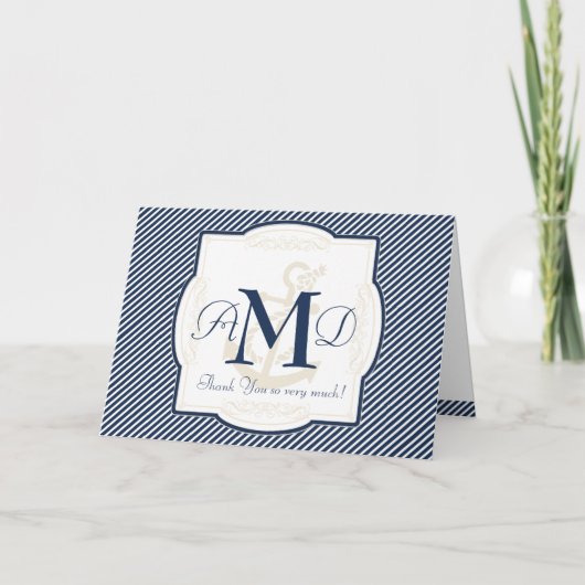 Carte De Remerciements Ancres nautiques bateau rayures diagonales spirale (Devant)