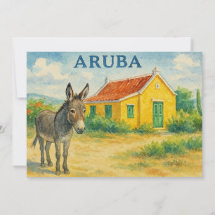 Carte De Remerciements Âne d'Aruba et maison Cunucu Aquarelle