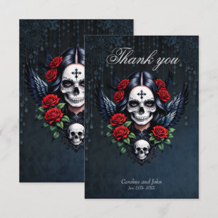 Carte De Remerciements Ange crâne sucre avec Roses.
