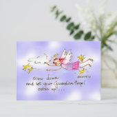 Carte De Remerciements Ange volant en violet, étoiles d'or dit ralentir (Debout devant)