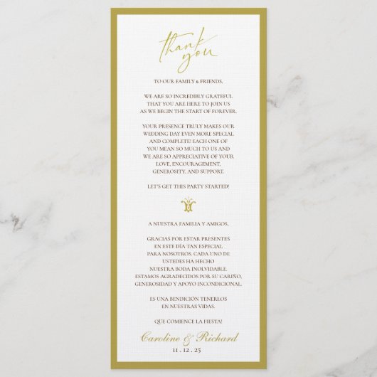 Carte de remerciements. anglais et espagnol (Devant)