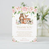 Carte De Remerciements Animaux Chic de la Forêt Fleur Rose Baby Shower (Debout devant)
