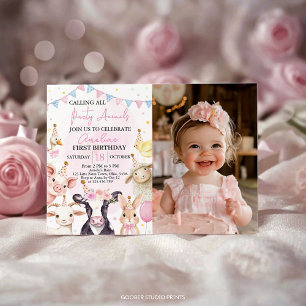 Carte De Remerciements Animaux de ferme Fille rose Anniversaire Photo Inv