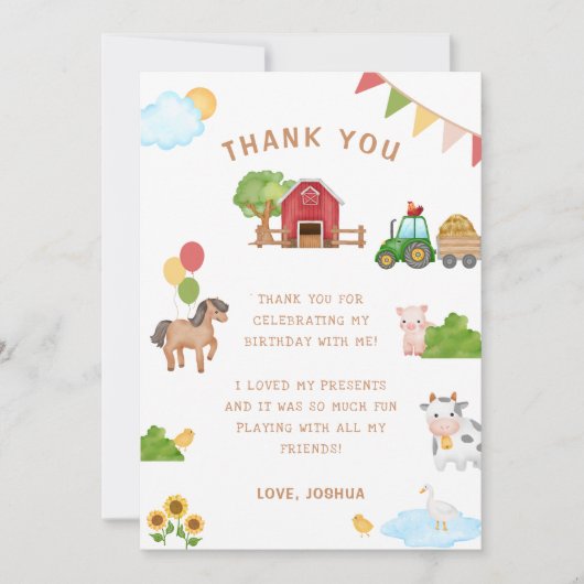 Carte De Remerciements Animaux de ferme mignons anniversaire grange tract (Devant)