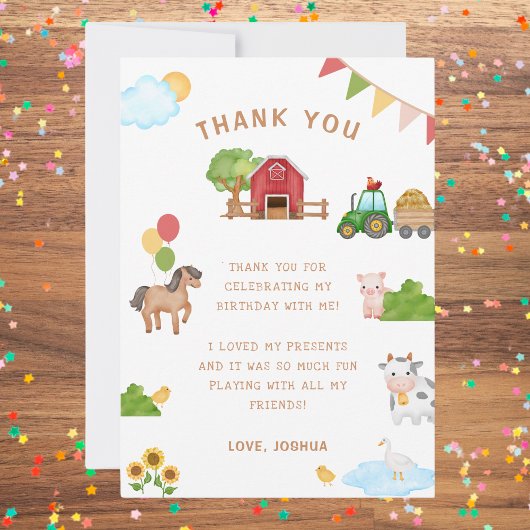 Carte De Remerciements Animaux de ferme mignons anniversaire grange tract
