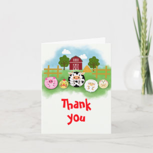 Carte De Remerciements Animaux de ferme mignons jouant aux boules dans la